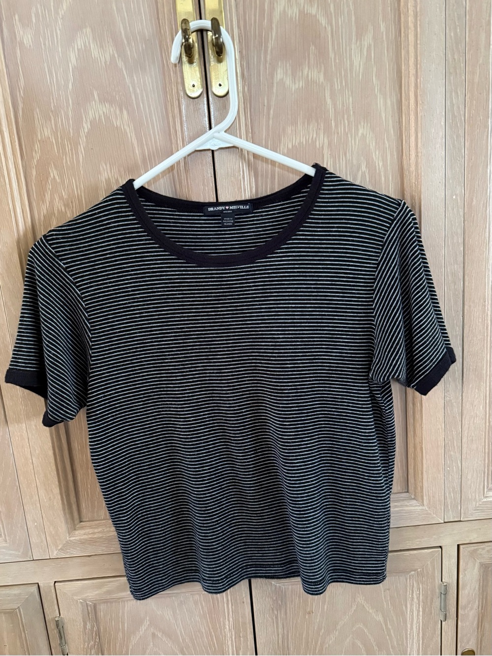 Brandy Melville Black & White Striped Crewneck Tee